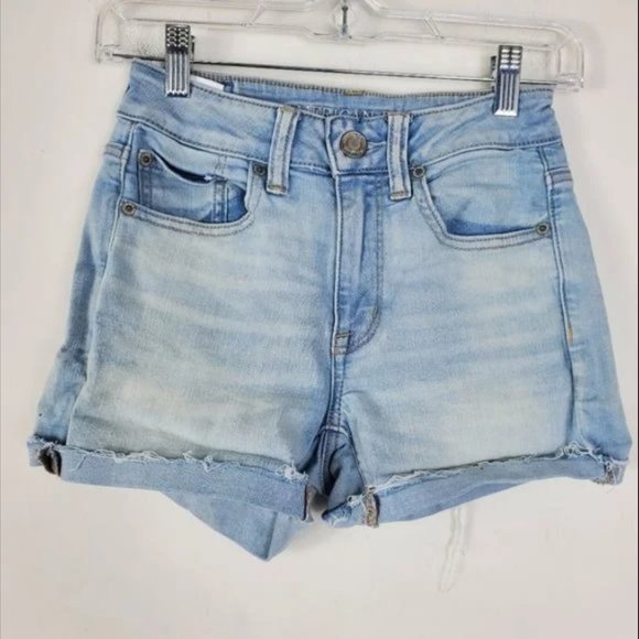 American Eagle Hi Rise Shortie Jean Short Womens Size 2 Light Wash Next Level - Picture 1 of 4
